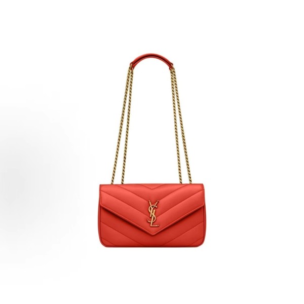 SAINT LAURENT YSL LOULOU bronze metal accessories, envelope bag, crossbody single-shoulder bag, small size for women, red